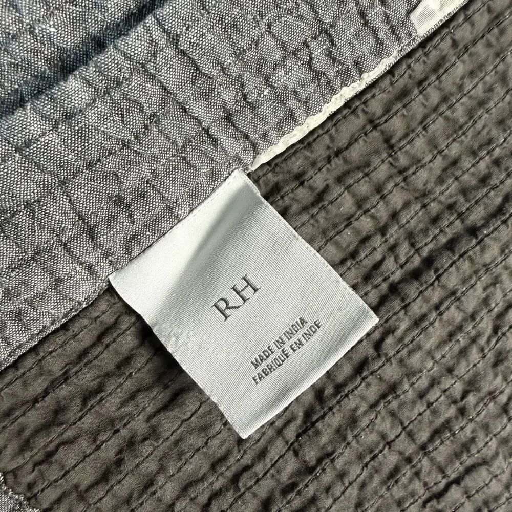 Restoration Hardware Grey Fog WASHED LINEN CHANNEL QUILTED COVERLET Full Queen